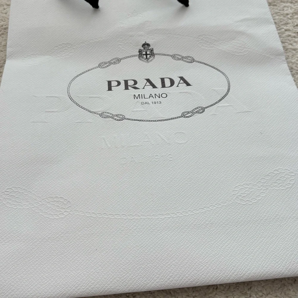 Prada White and Black Logo Shopping Bag